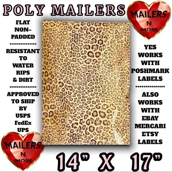 ( Quantity 50 14x17 ) Leopard Cat Print Poly Mailers Bags Shipping Envelopes - Picture 1 of 1